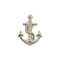 Silver nautical anchor brooch pin with rope detail and white golden star emblem - Anchor