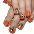 Glänzende French-Style Kunstnägel mit orangem Finish und goldenem Glitzer-Kürbis-Design - Herbst Kürbis Orange Stil (LC177) / Gelee-Kleber Werkzeugset (24 Stück/Packung)