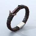 Bracciale da uomo con ancora in pelle intrecciata marrone nero e chiusura magnetica - Pelle Marrone Nero + Ancora Marrone
