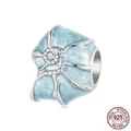 Charme de coquillage bleu en argent 925 avec émail et zircon pour bracelets DIY - Charm Escargot de Mer Émail Bleu Ciel(BSC1018)