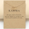 Minimalist golden three circles karma necklace displayed on a creative kraft card gift box - Three Rings Karma Card / Gold