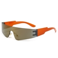 Futuristic rimless sports sunglasses featuring bright orange temples and brown tinted lenses - Tea Frame Gold Lens
