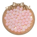 Pink round glass beads for DIY jewelry making displayed in a golden tray for craft design - Jade-Like Light Pink Lampwork Beads