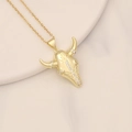 Macro shot of gold-plated bull head pendant with micro-set zircons on a fine chain - Zircon Bridge Inlaid Gold Bull Head Style (9#)
