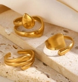Three-piece chunky irregular geometric open ring set in matte gold finish - Stainless Steel Irregular Streamline Geometric Ring Set (3Pcs) (21 不锈钢戒指3个)
