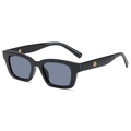 Classic retro black square sunglasses with grey lenses and gold rivet accents - Black Frame Grey Lens