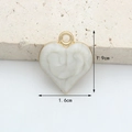 Cream marble heart pendant with gold edges measuring 1.9cm by 1.6cm for DIY jewelry - Pearly White Heart