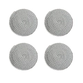 Set of 4 greyish white round woven coasters with spiral texture on white background - Cotton Flower Grey
