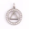 Silver copper circular pendant with star pattern and micro-set zircon stones - K323286-White Gold Triangle Round