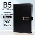 B5 size black faux leather business notebook with U-shaped metal buckle and 200 pages - B5 Black Metal Buckle