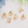 14K gold plated crown bead caps with hanging loops for DIY jewelry and tassel earring making - 8mm / 14K Gold