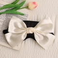 Elegant black satin sleep mask featuring a large cream bow and comfortable elastic band - Bowknot-Black (No Gel)