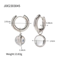 Silver stainless steel hoop earrings with transparent spherical charms and detailed dimensions - Earrings JDE2303045 Transparent Sphere Pendant