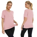T-shirt da donna rosa a maniche corte con scollo a V, spacco laterale e vestibilità ampia - Rosa Alba