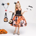 Girl's Halloween pumpkin witch costume set with dress, headband and matching tote bag - 130cm / WS018-Black (Bag+Accessories)