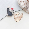 Black cat enamel charm with red heart detail and golden metal back for DIY jewelry - Cat Animal (17514) / 1 Piece (15x21mm) / Black