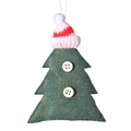 Christmas tree felt ornament with red knitted hat and wood button detail hanging decor - Green Christmas Tree