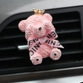 Pink teddy bear car perfume clip with gold crown on car air vent outlet - Gold Crown/Pink Ribbon / Pink