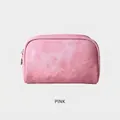 Shimmer pink PU leather cosmetic bag with a gold metal zipper and denim texture - Denim Texture Semicircle Bag / Shimmer Pink