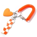 Orange heart keychain with checkerboard charm and spiral cord for bags or keys - Single Orange Checkerboard Pendant