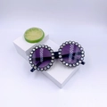 Occhiali da sole rotondi per bambini con lenti viola e strass scintillanti - Montatura Nera / Strass Bianco