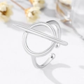 Polierter 925 Silber Minimalist Geometrischer Ring mit Kreis und Stab Design Damen - Einstellbar Offen / Platin