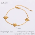 Pulsera de cadena de acero inoxidable dorado con estrellas, resistente al agua y alérgica - Estilo Estrella Radiante (SL41134)