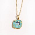 Detailed close-up of golden mushroom charm pendant with blue oil painting finish - Blue Background Orange Mushroom (Style 11)