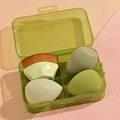 Green makeup tool set with foundation brush and three sponges in a transparent storage box - 3 Sponges + No.55 Foundation Brush [Green]