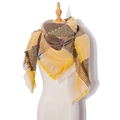 Plaid knitted shawl scarf in yellow and brown tones with fringe and color flecks - Yellow (SJ6-02)