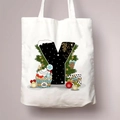 Christmas canvas tote bag with letter Y and festive pine cupcake illustration - Letter Y