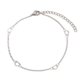 Silver stainless steel anklet with minimalist hollow heart charms and adjustable lobster clasp - Steel