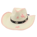 Straw cowboy hat with pink gradient edges, star motifs and vintage buckle detail - Gradient Pentagram (CM0285) / Pink