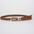 Slim braided belt for women in brown finish with a gold-tone metallic buckle - Camel