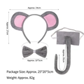 Set costume da topo grigio 3 pezzi con cerchietto orecchie, papillon e coda lunga - Cerchietto da topo grigio, papillon e coda lunga
