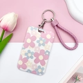 Floral ID card holder with purple braided strap and pink, blue, yellow flower patterns - Pink Braided Rope / Pale Blue