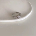 Adjustable S925 sterling silver ring with a heart-shaped zircon inlay decoration - J4155 Silver Pave Heart Open Ring