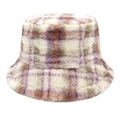 Dettaglio del cappello alla pescatora in morbido peluche a quadri viola e marrone vintage - M (56-58cm) / Quadri Retro Caffè Viola (4#)