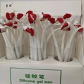 Cartoon rooster silicone gel pen with white barrel and red crest in a display box - Rooster