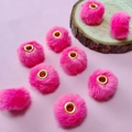 Soft 20mm rose pink faux rabbit fur pompom bead with a gold metal center loop - Magenta Red