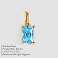 Light sapphire blue rectangular zircon pendant in 14K gold-plated stainless steel setting - March Light Blue / Gold
