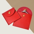 Red leather jewelry pouch with gold snap button closure for rings and necklaces - Snap Button Style / 7*7cm / Red Leather