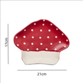 Ceramic mushroom plate in red with white dots, dimensions shown as 21cm by 17cm - Tz-306 Mushroom-shaped 8-inch Tray