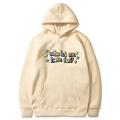 Beige oversized hoodie with Who let me have fun colorful print and star graphics - Khaki