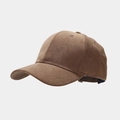 Macro detail of brown faux suede texture on a classic six-panel baseball cap - Brown
