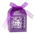 Purple laser cut wedding favor box with cross pattern and ribbon bow decoration - Dark Purple