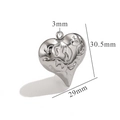 Polished silver stainless steel heart pendant variant with precise dimension markings - R248-Silver-Embossed Floral