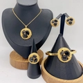 Übertriebenes Goldschmuck-Set mit schwarzen Steinen inklusive Kette und Ring - Schwarze Runde Edelsteine (KS228751-LX)