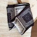 Detail of paisley print neck scarf necklace with monochrome pattern on silk-like fabric - Necklace-Black-White