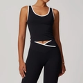 Tight-fitting black and white contrast yoga set with backless sports vest and leggings - Premium Black